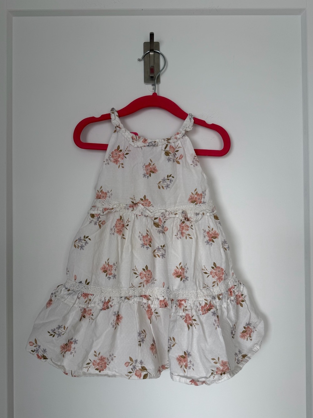 Catherine Malandrino White Floral Tiered Dress White and Pink 24 Months